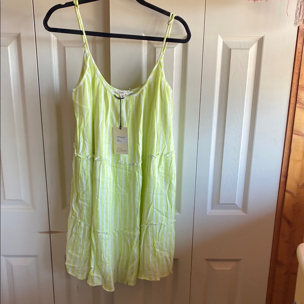 Elan NWT Sleeveless Tank Scoop-neck Linen Blend Lined Tiered Coverup Dress Med